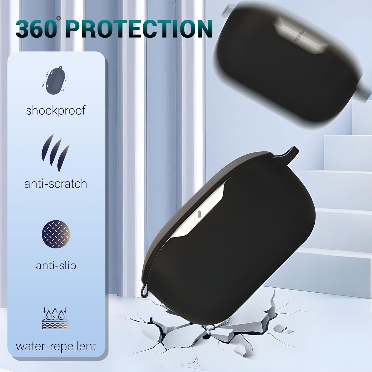 LIRAMARK Silicone Cover Case with Carbiner Compatible with JBL Wave Buds (Black)