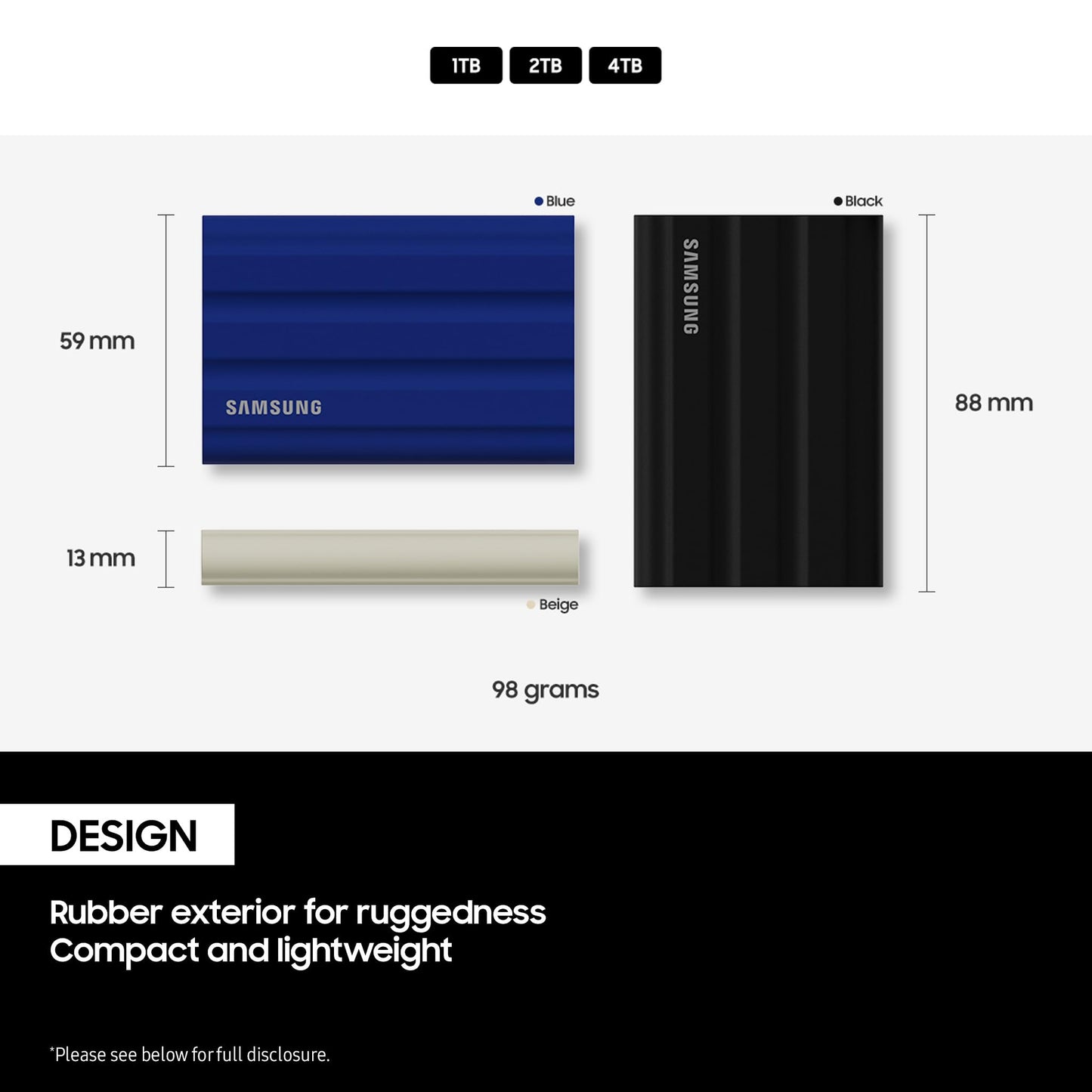 Samsung T7 Shield Portable SSD 1TB USB 3.2 Gen2 External SSD, Up to 1,050MB/s, Rugged, IP65 Water & Dust Resistant, for Photographers, Content Creators and Gaming, Mac Compatible, MU-PE1T0R, Blue