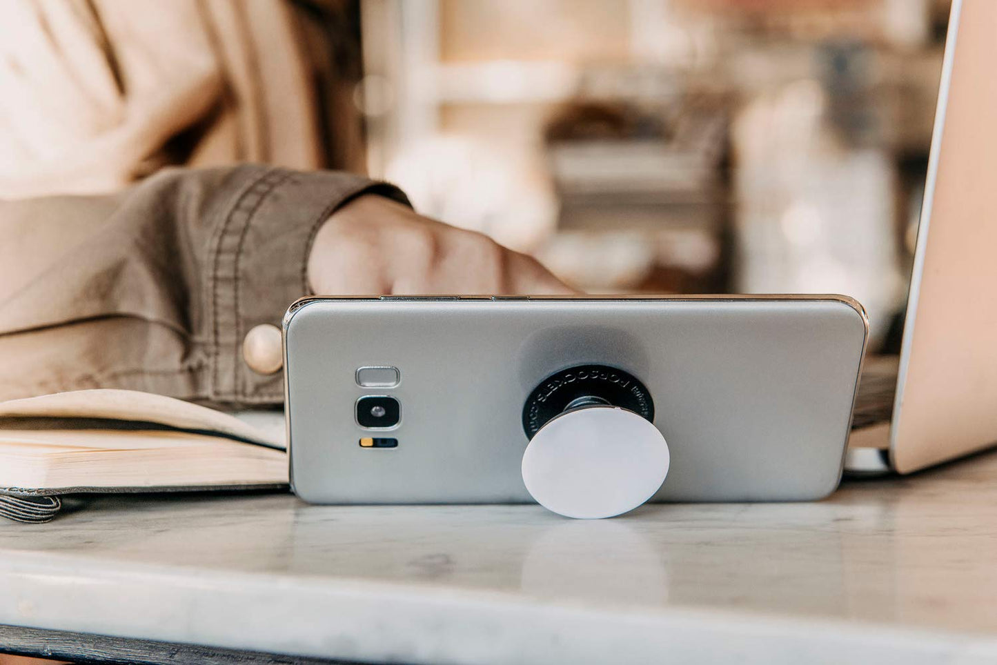 PopSockets Plant-Based Phone Grip with Expanding Kickstand, PopSockets for Phone - Translucent Blue Fields