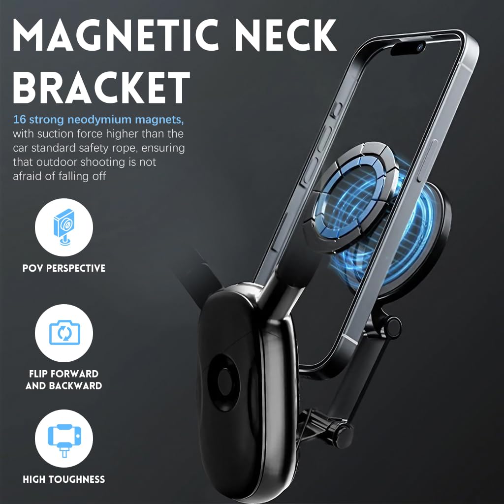 ZORBES®Mag-netic Neck Holder for Action Camera & Phone, Hands Free Neck Tripod Chest Mount Compatible with GoPro DJI Insta 360 iPhone Android, Neck Phone Holder for Recording POV Video Vlog,