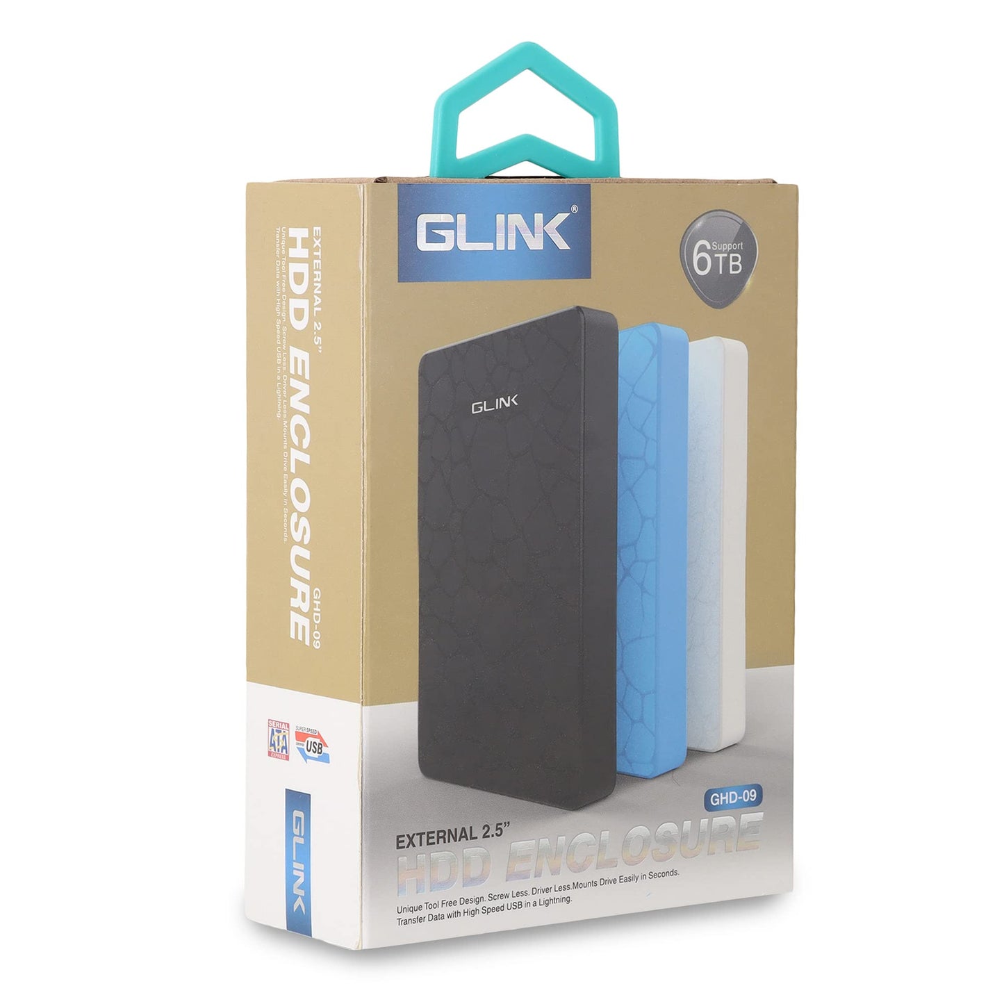 GLink GHD009-2.5" USB 3.0 Premium External HDD Enclosure Case Cover for SATA SSD HDD for Laptop Hard Disks | High Speed USB 3.0 Upto 5 GBPS | Supports 6TB | Tool Free Installation | Black