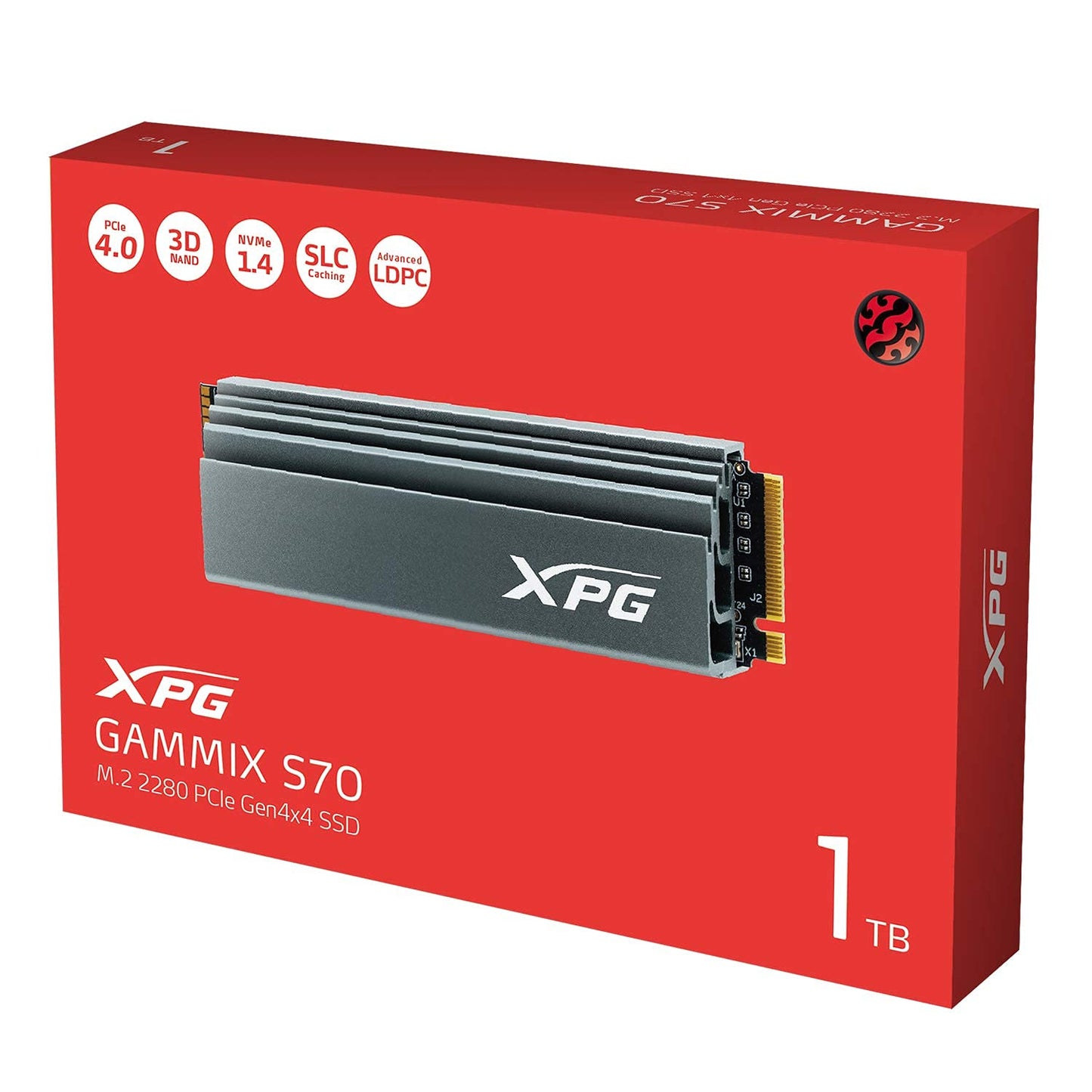 XPG ADTA GAMMIX S70 1TB M.2 2280 PCIe Gen4 x4 NVMe 1.4 Internal SSD Solid State Drive, Speed Up to 7400 MB/s of Read and / 5500 MB/s of Write - AGAMMIXS70-1T-C