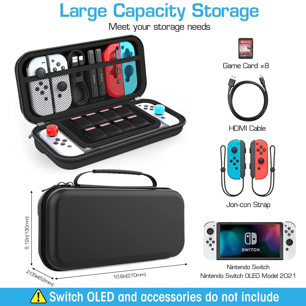 Carrying Case for Switch Gamepad, Organizer Bag for Switch/Switch OLED with 8 Games Cartridges Slot 6 Button Cap Screen Protector, Anti-scratch EVA Storage Bag for Switch Carrying Case Accessories Bag