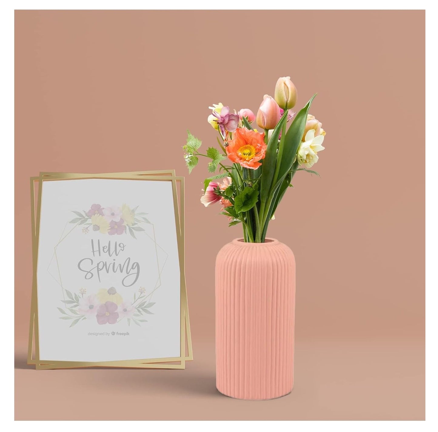 Ribbed Pipe Ceramic Vase for Flowers, Pampas Grass, or Live Plants | Decorative Home & Office Centerpiece Gift – No Flowers- (White, 6 Inch)