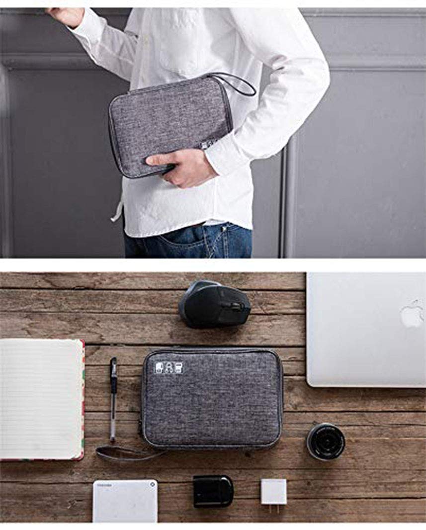 Seagull flight of fashion Nylon Single Layer Electronic Gadget Organizer Case, Tech Kit Accessories Organizer Professional Bag With Mobile Stand - 25 X 19 X 2 Cm - Grey - Model 1