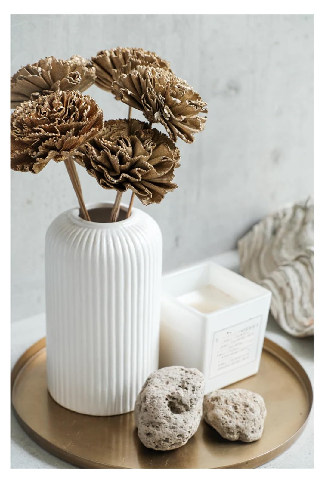 Ribbed Pipe Ceramic Vase for Flowers, Pampas Grass, or Live Plants | Decorative Home & Office Centerpiece Gift – No Flowers- (White, 6 Inch)