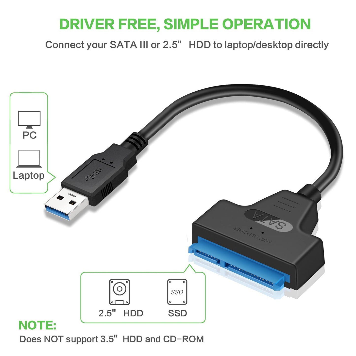 ULXUUUN SATA to USB Cable, USB 3.0 to SATA III Hard Drive Adapter Compatible for 2.5-Inch HDD & SSD, Support UASP, Red