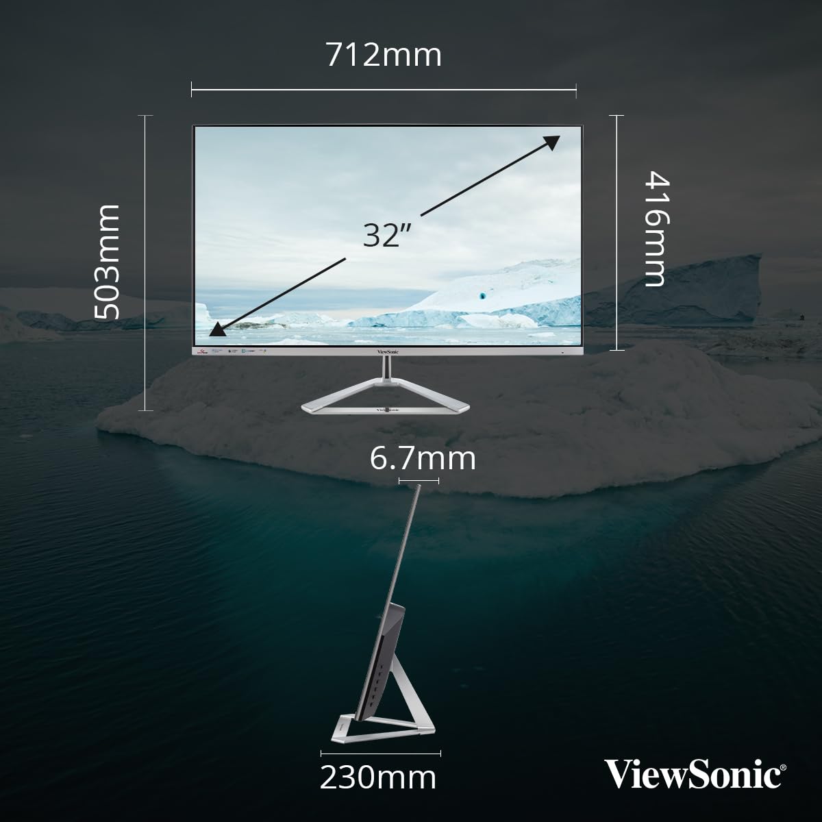 ViewSonic (from USA) - VX3276-MHD-3 81.28 Cm (32") FHD IPS Monitor | Super Clear IPS Panel |1Ms Response time| HDR10 | Dual Speaker |Eye-Care| HDMI| DP Port | Srgb104%| HDMI |Variable Refresh Rate.