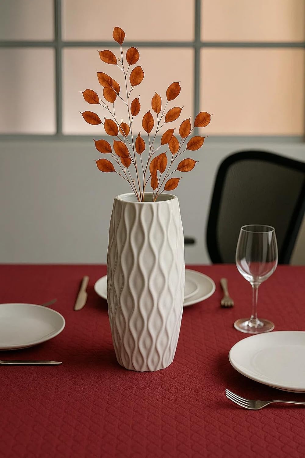 Ribbed Pipe Ceramic Vase for Flowers, Pampas Grass, or Live Plants | Decorative Home & Office Centerpiece Gift – No Flowers- (White, 6 Inch)