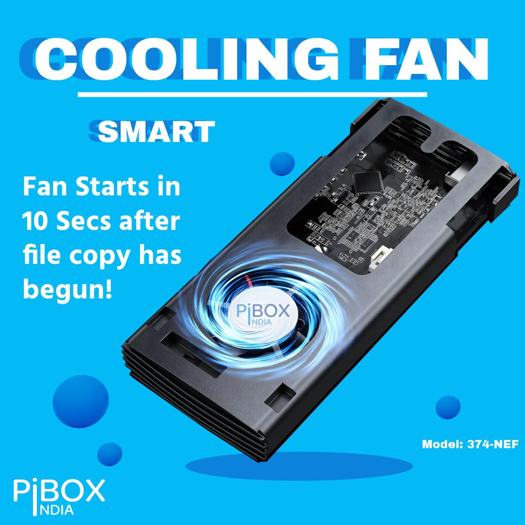 NVME M2 Enclosure Fan, PiBOX India NVMe SSD Enclosure - USB 3.2 10Gbps, Tool-Free M.2 NVMe Case, PCI-E NVMe Reader, USB-C, Supports M & B&M Keys, 2230/2242/2260/2280 SSDs Powerful -RTL9210