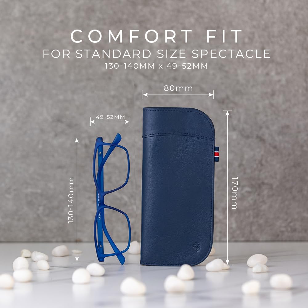 HAISH Spectacle/Glasses Case - Genuine Leather, Magnetic Closure for Secure Protection, Soft Inner Lining to Prevent Scratches, Premium Unisex Design Keeps Glasses Safe (SC-Denim Blue)