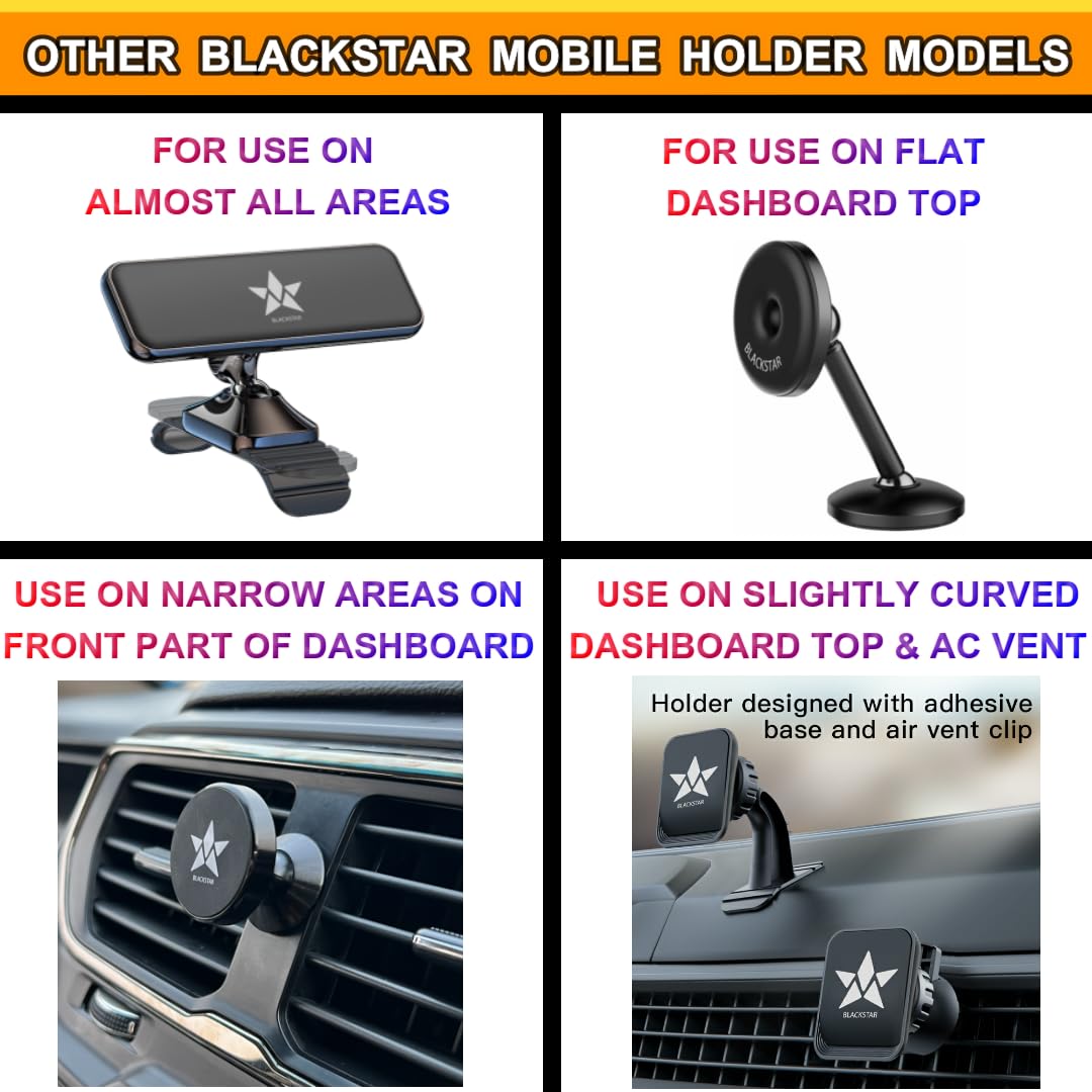 Blackstar [Original Single Hand USE Magnetic Mobile Phone Holder for Car Dashboard/Car Phone Mount (Strong & Safe Magnets) - for Use in Car/Bike/Office/Home - Compatible with All Mobiles