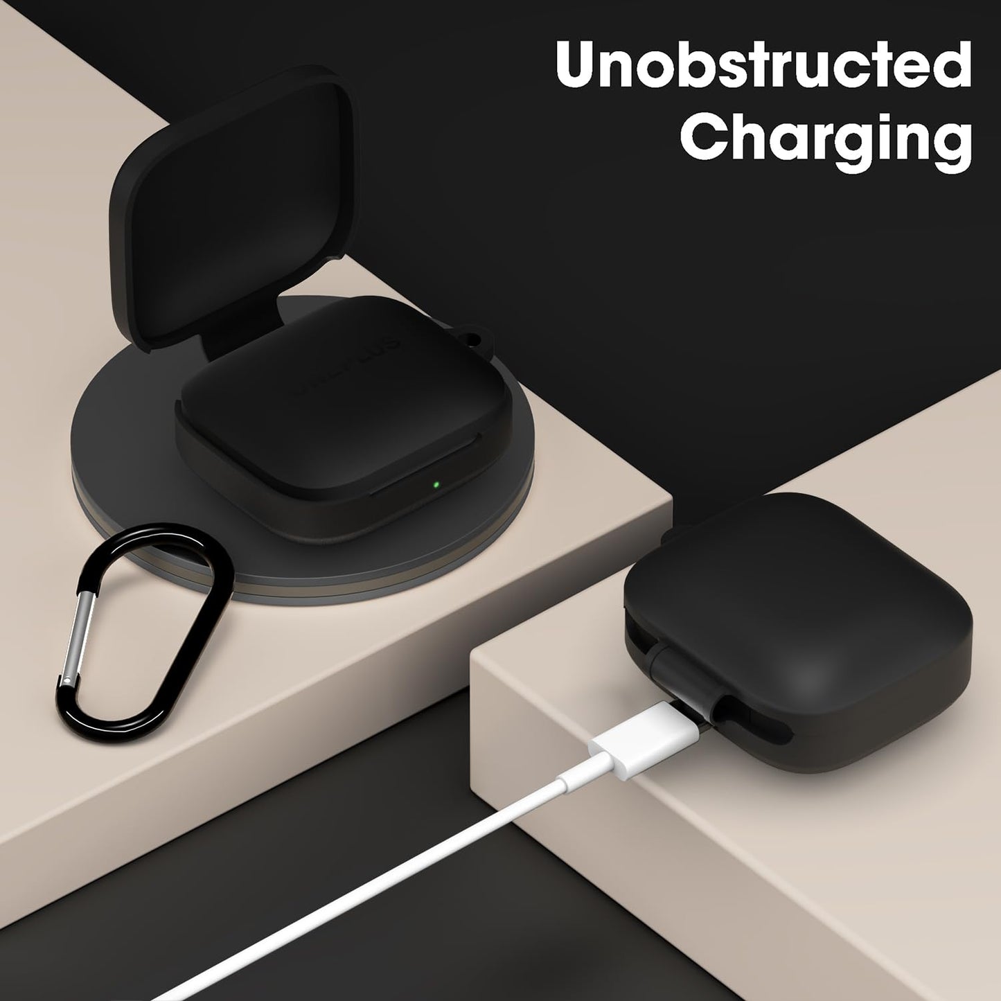 Sounce Earphone Case Cover Compatible for OnePlus Buds 3, Soft Silicone Skin Case Cover Shock-Absorbing Protective Case with Keychain [Front LED Visible] - Black