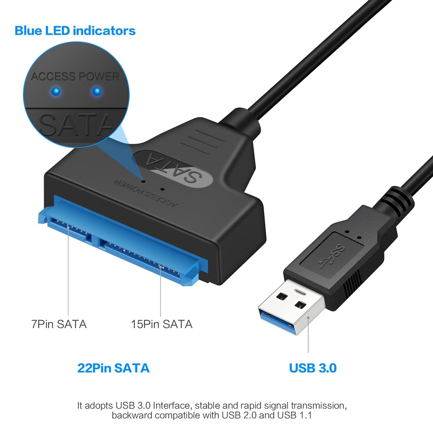 ULXUUUN SATA to USB Cable, USB 3.0 to SATA III Hard Drive Adapter Compatible for 2.5-Inch HDD & SSD, Support UASP, Red