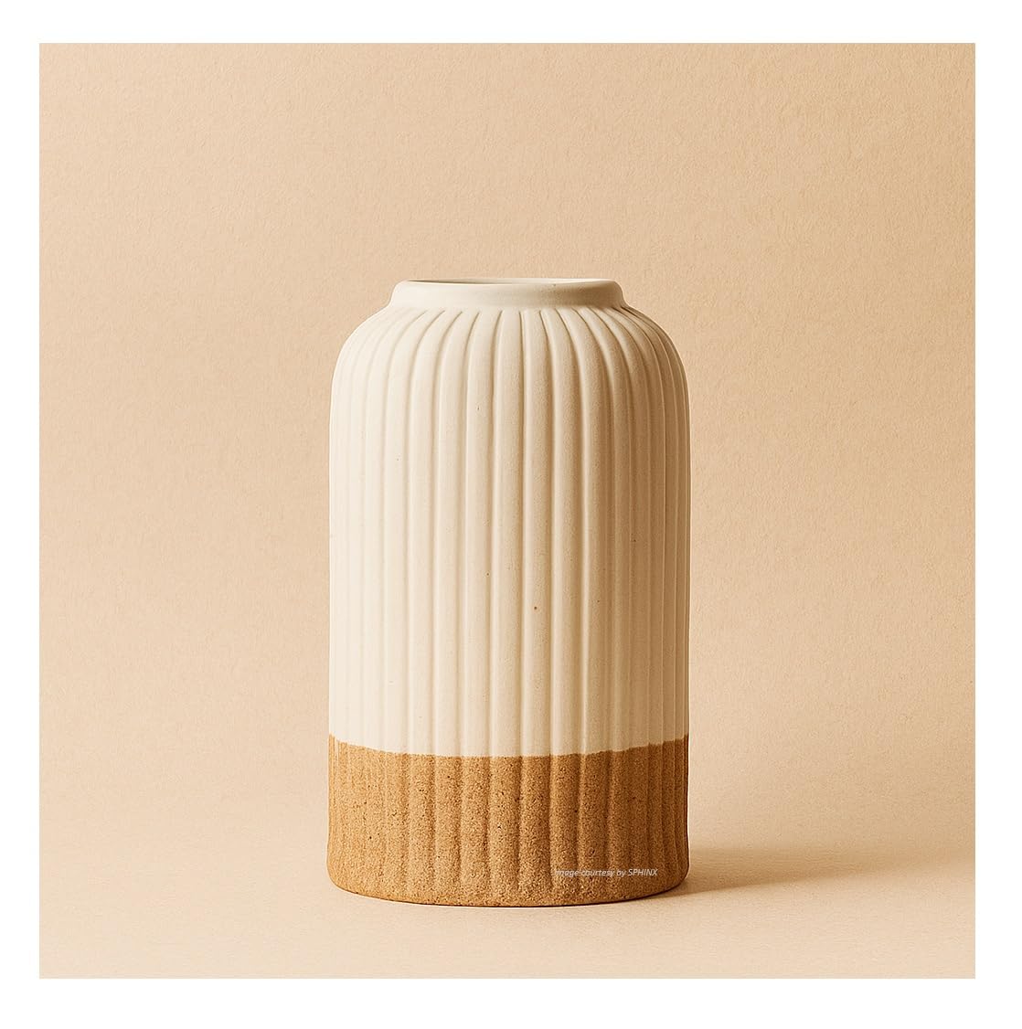 Ribbed Pipe Ceramic Vase for Flowers, Pampas Grass, or Live Plants | Decorative Home & Office Centerpiece Gift – No Flowers- (White, 6 Inch)