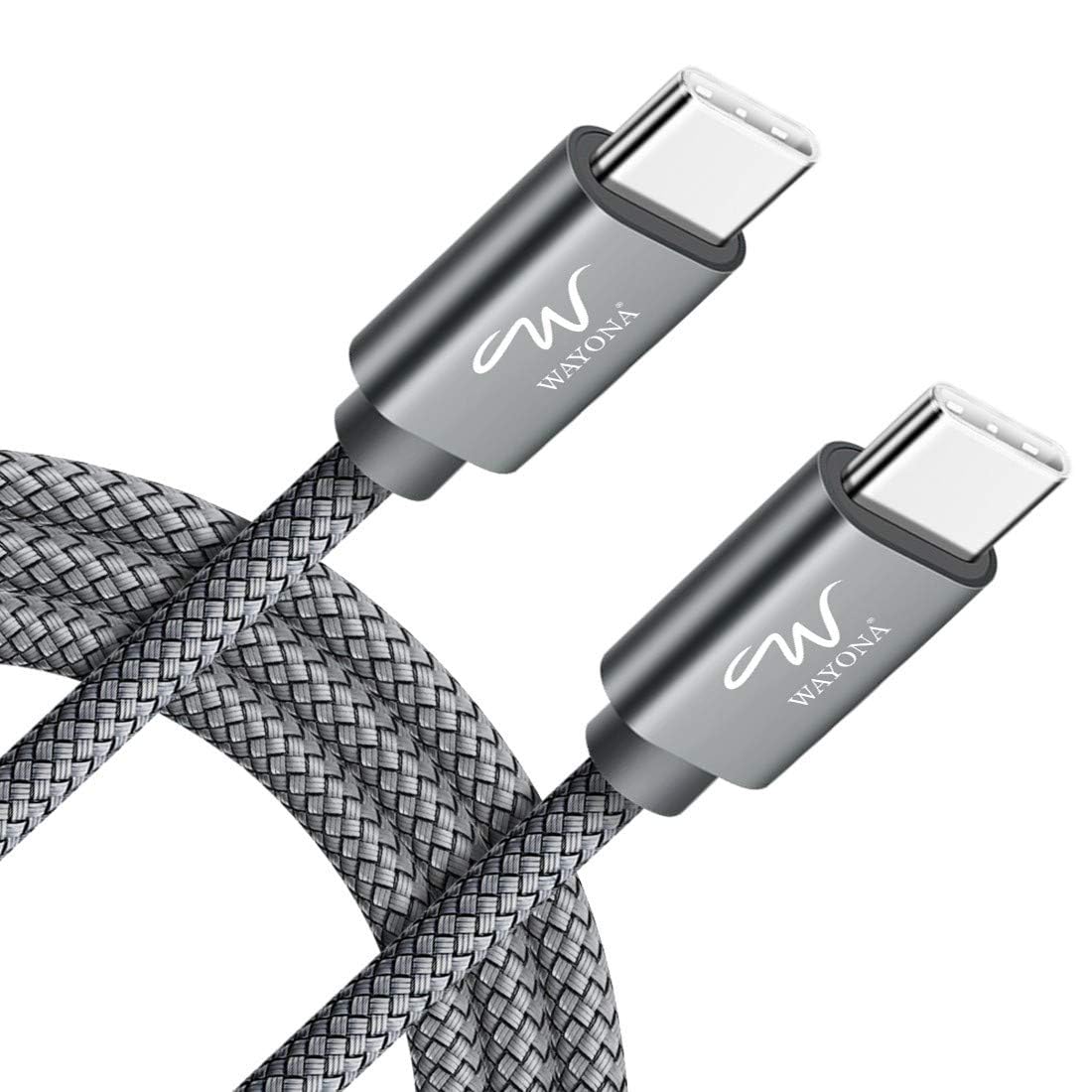 Wayona Type C to Type C Fast Charging Cable 65W Nylon Braided Cord Compatible with iPhone 16, iPhone15 Series,Samsung Galaxy S24,S23 S22,Flip, Fold,Macbook, OnePlus (1M, Grey)