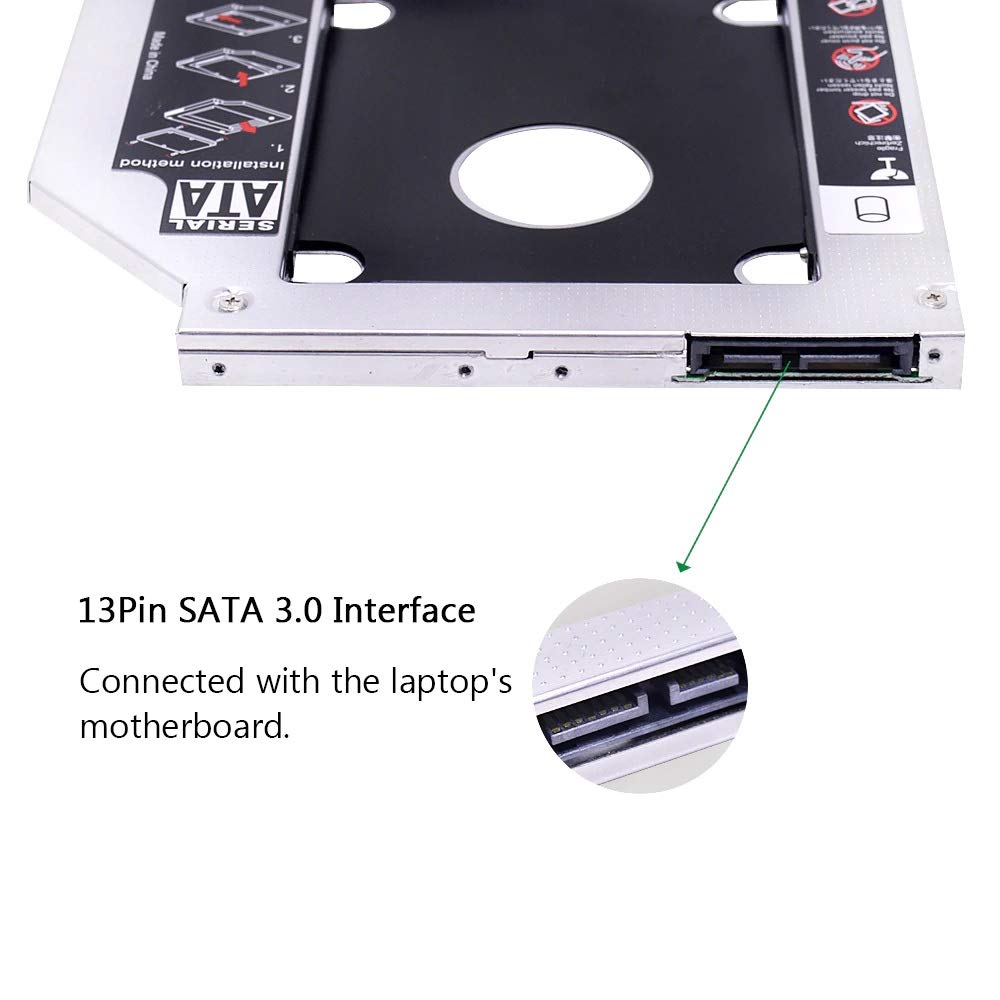 Tobo SATA Bay 2nd Hard Disk Drive Caddy for 9.5mm CD/DVD Drive Slot(Add Second HDD/SSD to Your Laptop) TD-398HS-001