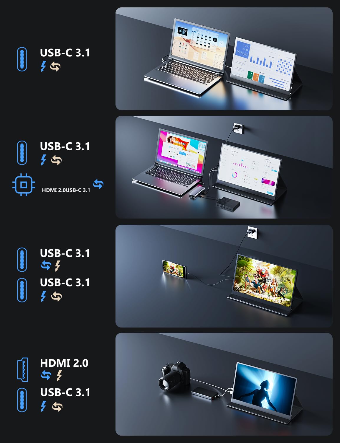 MagicRaven Portable Monitor, 15.6" 1920 * 1080P IPS Laptop Screen, 60Hz Lightweight and Slim Travel Monitor with Full-Featured USB C HDMI Port, Gaming Display for PC Switch Xbox PS3/4/5