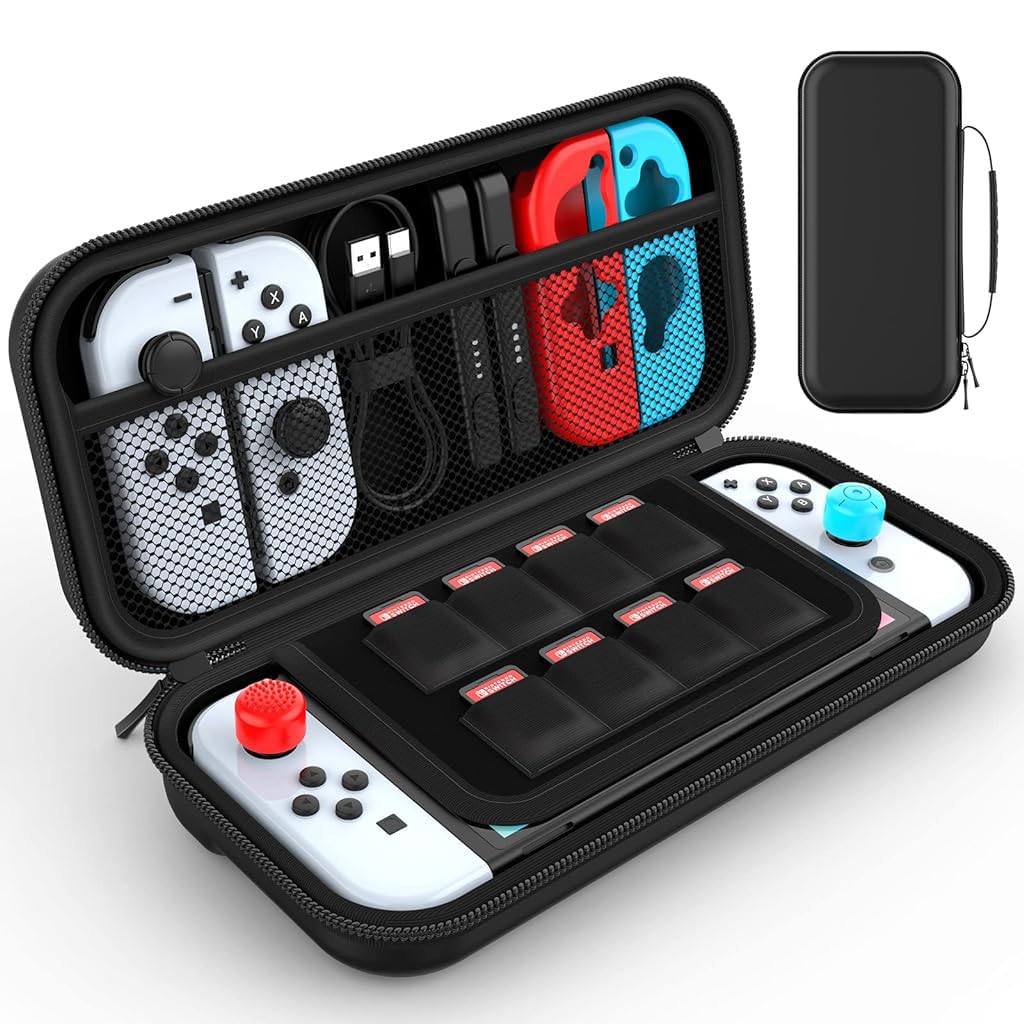 Carrying Case for Switch Gamepad, Organizer Bag for Switch/Switch OLED with 8 Games Cartridges Slot 6 Button Cap Screen Protector, Anti-scratch EVA Storage Bag for Switch Carrying Case Accessories Bag