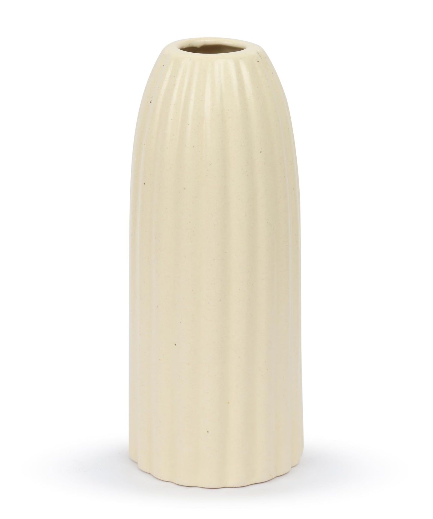 Ribbed Pipe Ceramic Vase for Flowers, Pampas Grass, or Live Plants | Decorative Home & Office Centerpiece Gift – No Flowers- (White, 6 Inch)
