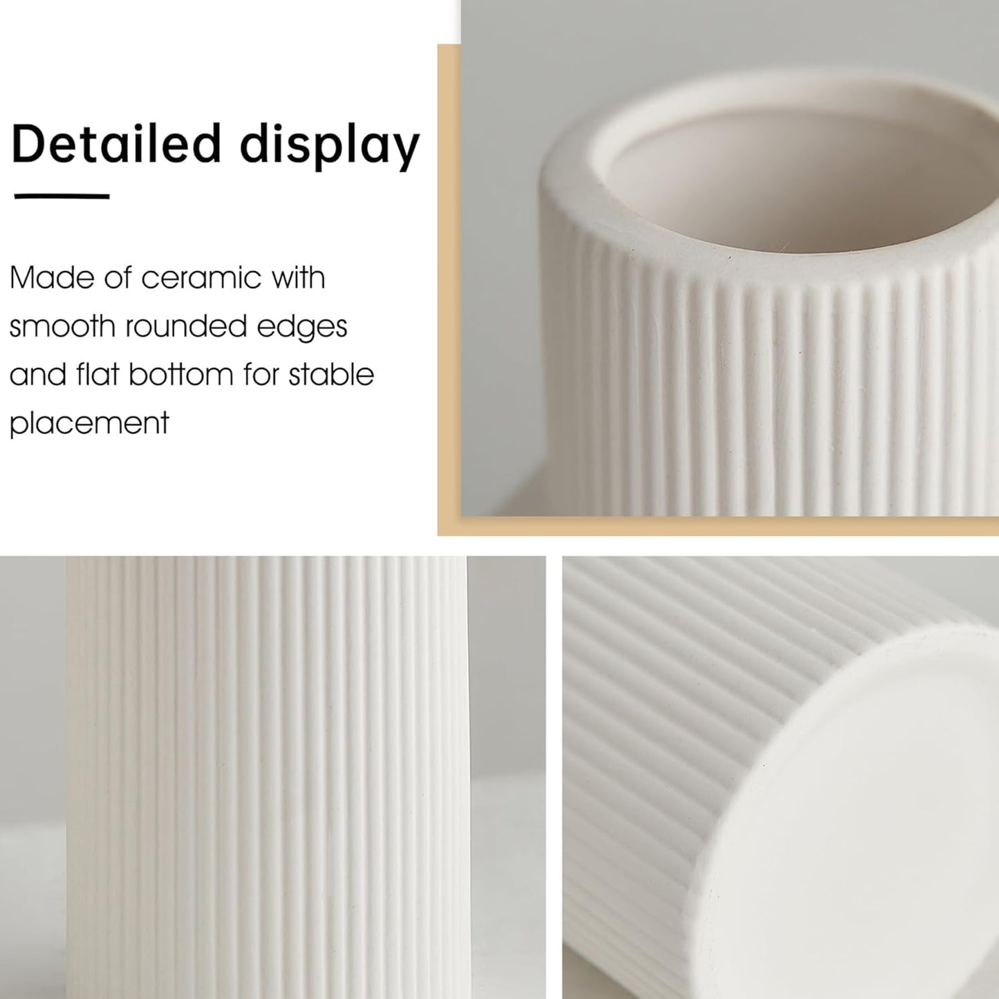 Ribbed Pipe Ceramic Vase for Flowers, Pampas Grass, or Live Plants | Decorative Home & Office Centerpiece Gift – No Flowers- (White, 6 Inch)