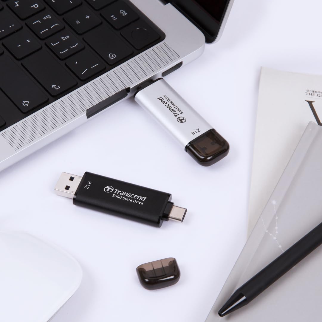 Transcend 310C 256GB USB C & USB A External Portable SSD, Up to 1,050 MB/s, 5 Yr Warranty, Black, for iPhone 15 pro max, MacBook, Ipad, Laptop and Desktop TS256GESD310C