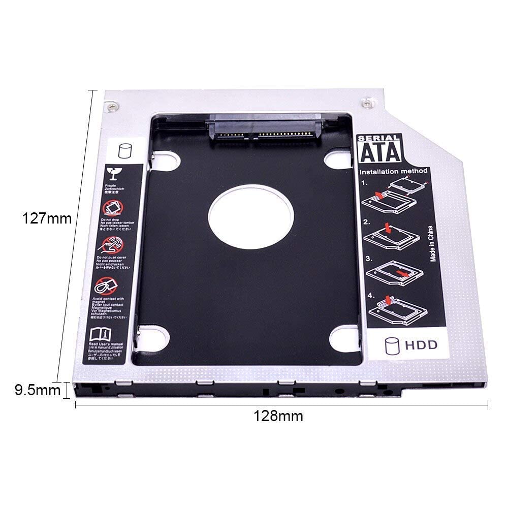 SKYCELL Caddy for SSD & HDD for Optical Bay 2nd Hard Drive Caddy, Caddy 9.5mm for Laptop