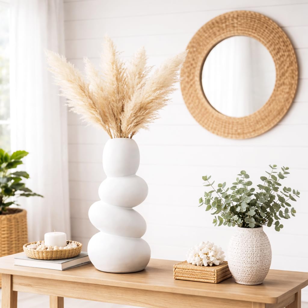 Yellow Ribbed Ceramic Flower Vase 6 Inch Matte Pampas Grass & Dried Flower Vase for Home & Office Table Decor Decorative Centerpiece Gift – Vase Only