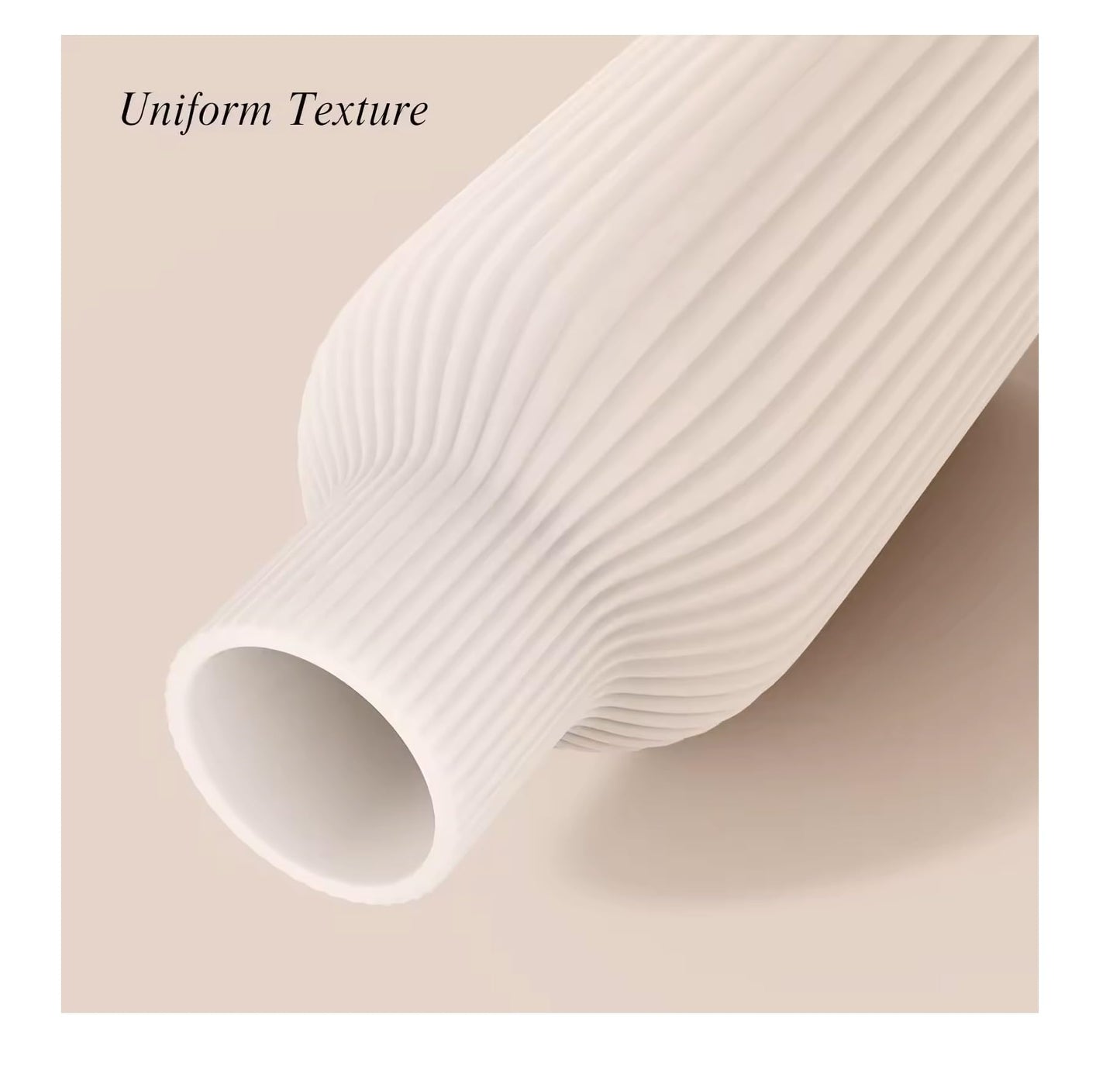 Ribbed Pipe Ceramic Vase for Flowers, Pampas Grass, or Live Plants | Decorative Home & Office Centerpiece Gift – No Flowers- (White, 6 Inch)