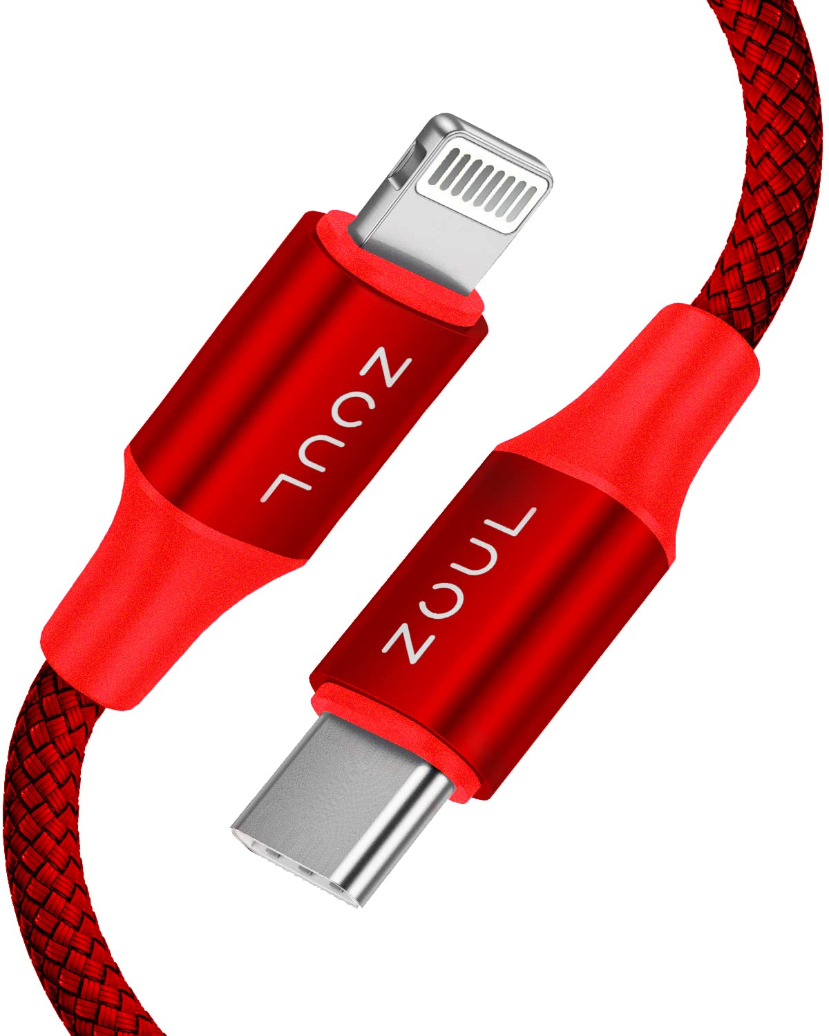 ZOUL Type C to Lightning MFI Certified 20W PD/Fast Charging 2M Long Nylon Braided Data Cable Compatible for iPhone 14, 13, 12, 11, X, XR, XS, XS Max, 8, iPad (2M, Red)