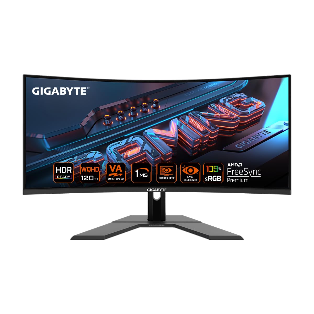 GIGABYTE Gs34Wqc 34" Va 1500R (Curved), 3440 X 1440 (Wqhd), Srgb 120%, 120Hz/135Hz (Od), 1 Ms Mprt, 300 Cd/M2 (Typ), Freesync Premium, HDR 10, 34 Inch