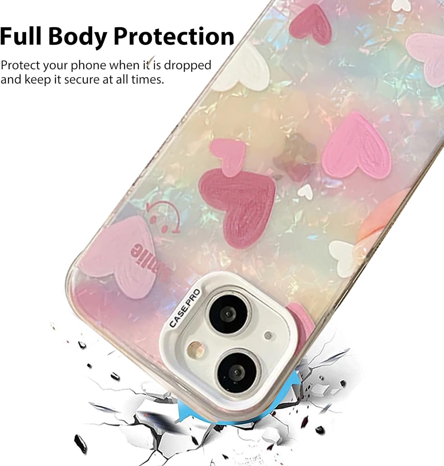 mobistyle Designed for iPhone 15 Cover Cool Shining Shell Love Heart Pattern Design with TPU Edges Phone Back Cover Case for Girls Women (Bling Heart Pink)