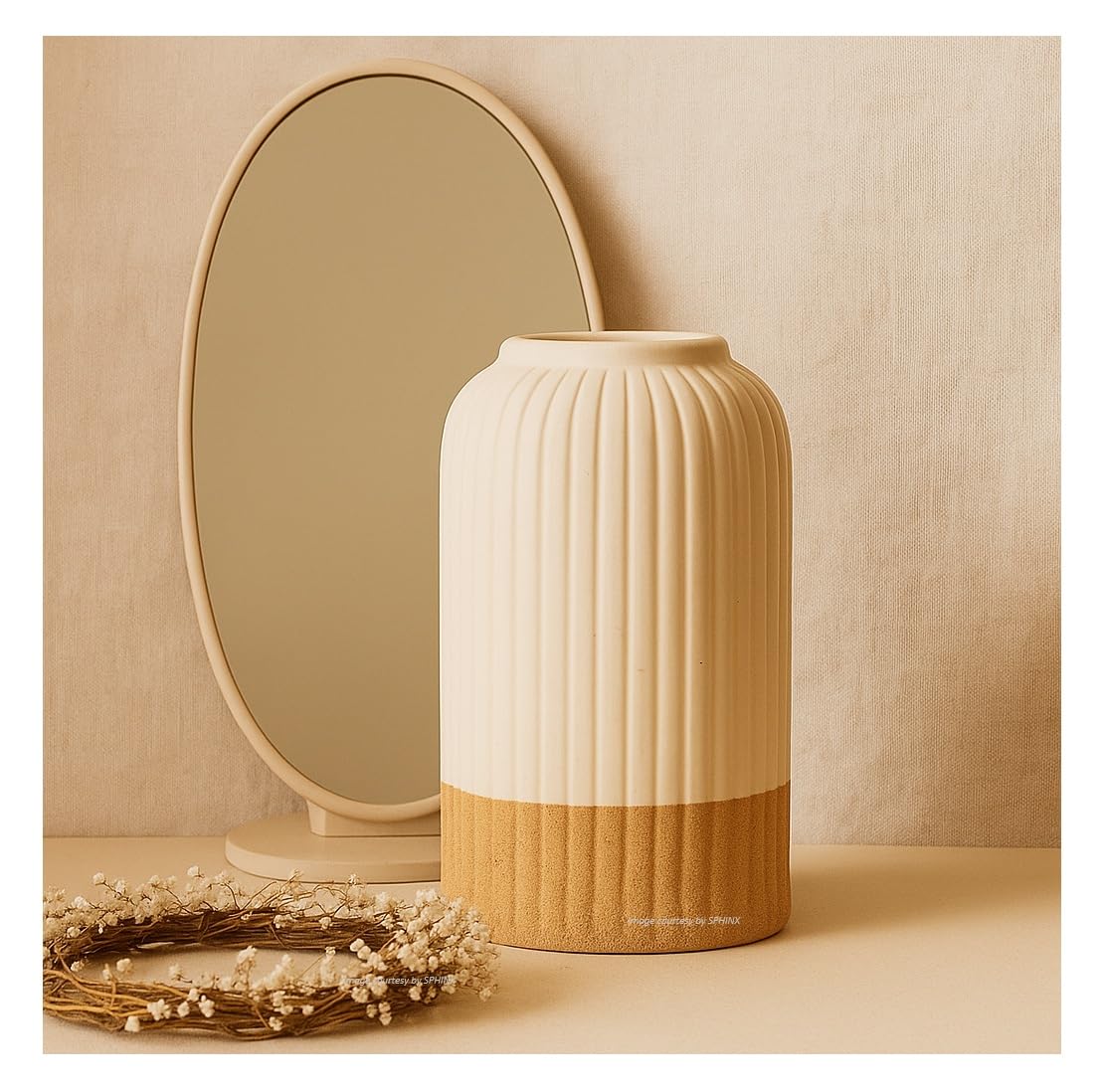 Ribbed Pipe Ceramic Vase for Flowers, Pampas Grass, or Live Plants | Decorative Home & Office Centerpiece Gift – No Flowers- (White, 6 Inch)