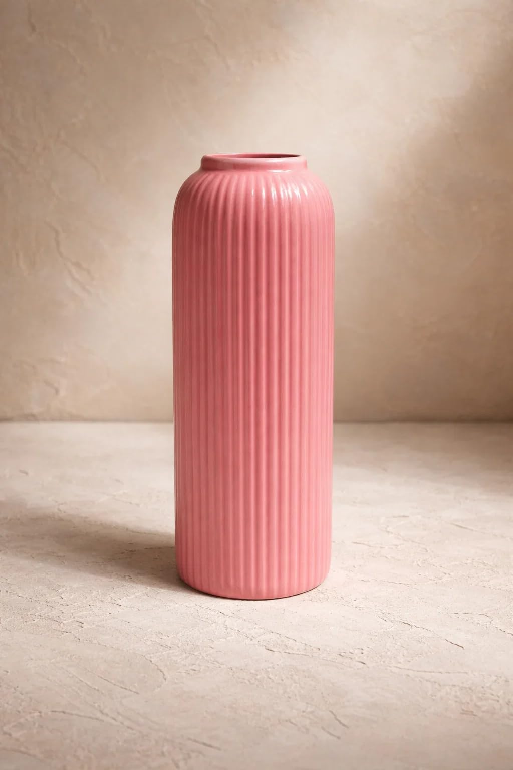 Ribbed Pipe Ceramic Vase for Flowers, Pampas Grass, or Live Plants | Decorative Home & Office Centerpiece Gift – No Flowers- (White, 6 Inch)