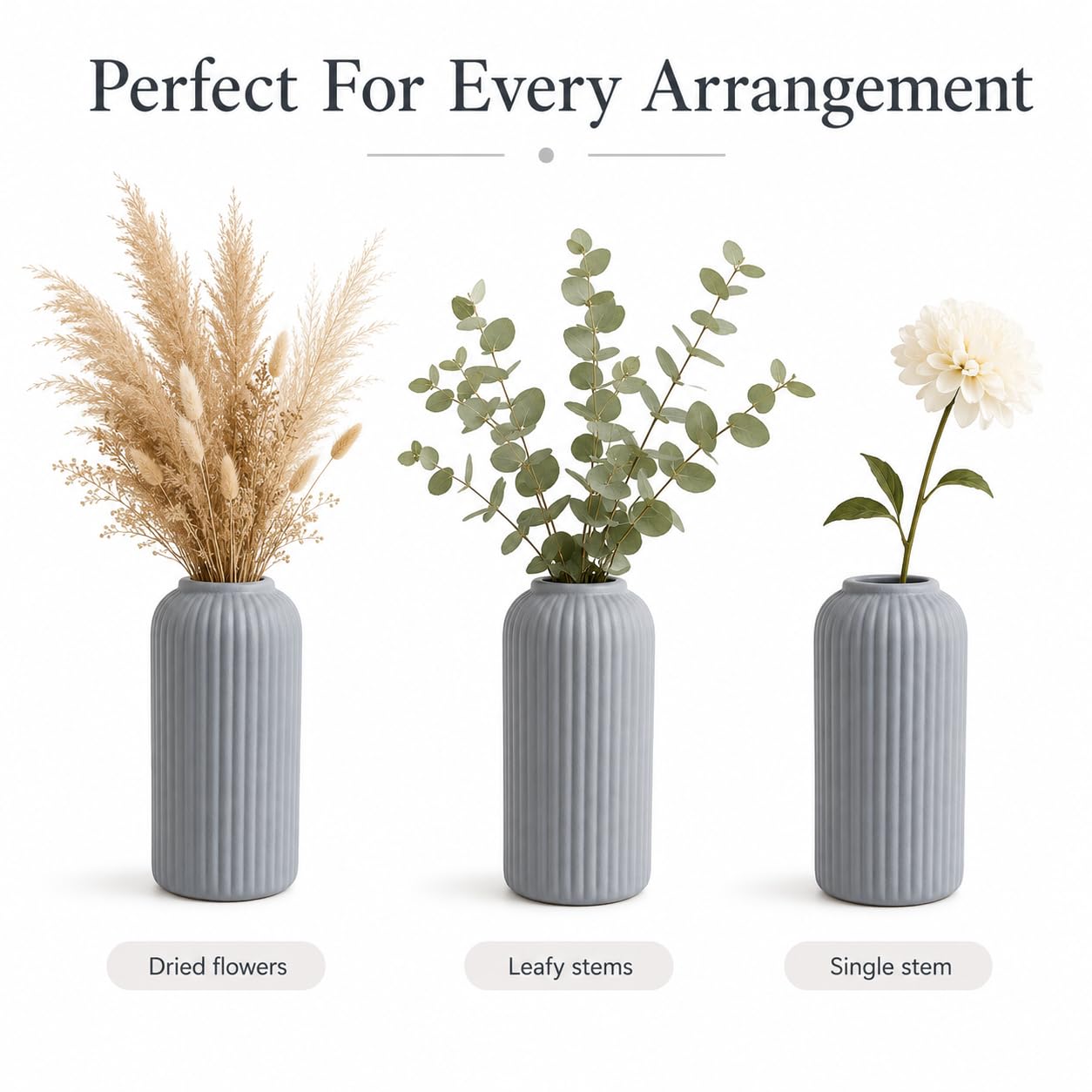 Yellow Ribbed Ceramic Flower Vase 6 Inch Matte Pampas Grass & Dried Flower Vase for Home & Office Table Decor Decorative Centerpiece Gift – Vase Only