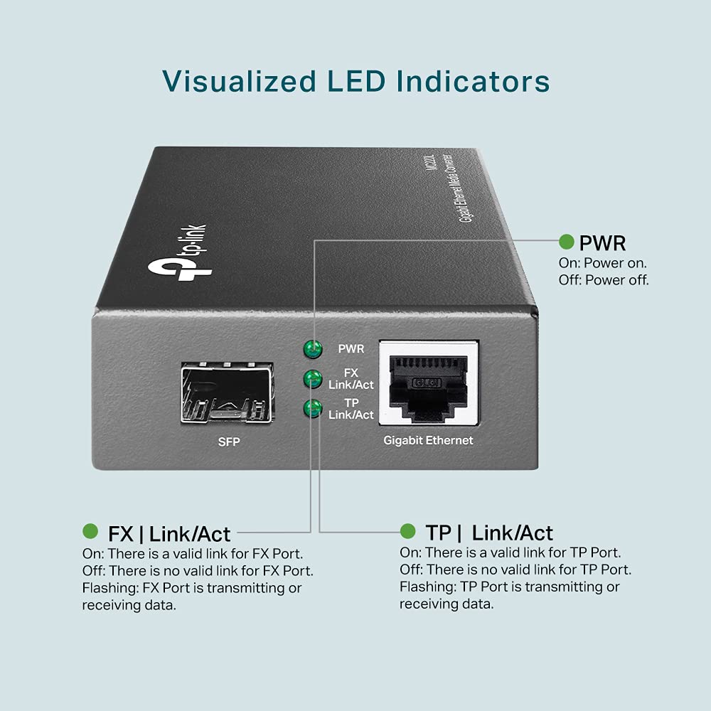 TP-Link Mc220L Gigabit Sfp Ethernet Media Converter | 1000 Mbps RJ45 Port for Desktop| Ieee 802.3Ab 802.3Z | Half-Duplex/Full-Duplex Transfer Mode | Long-Range Point-to-Point Connections, Black