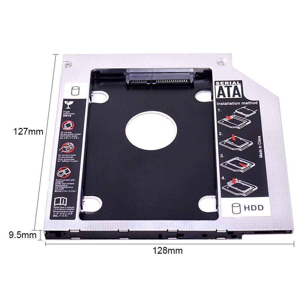 Tobo SATA Bay 2nd Hard Disk Drive Caddy for 9.5mm CD/DVD Drive Slot(Add Second HDD/SSD to Your Laptop) TD-398HS-001