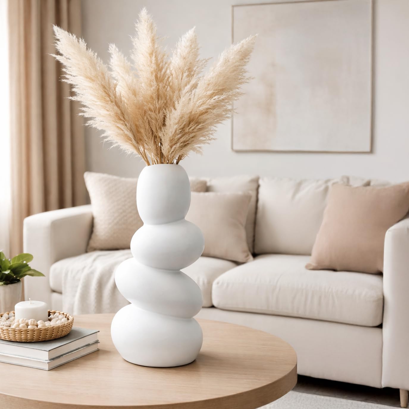 Yellow Ribbed Ceramic Flower Vase 6 Inch Matte Pampas Grass & Dried Flower Vase for Home & Office Table Decor Decorative Centerpiece Gift – Vase Only