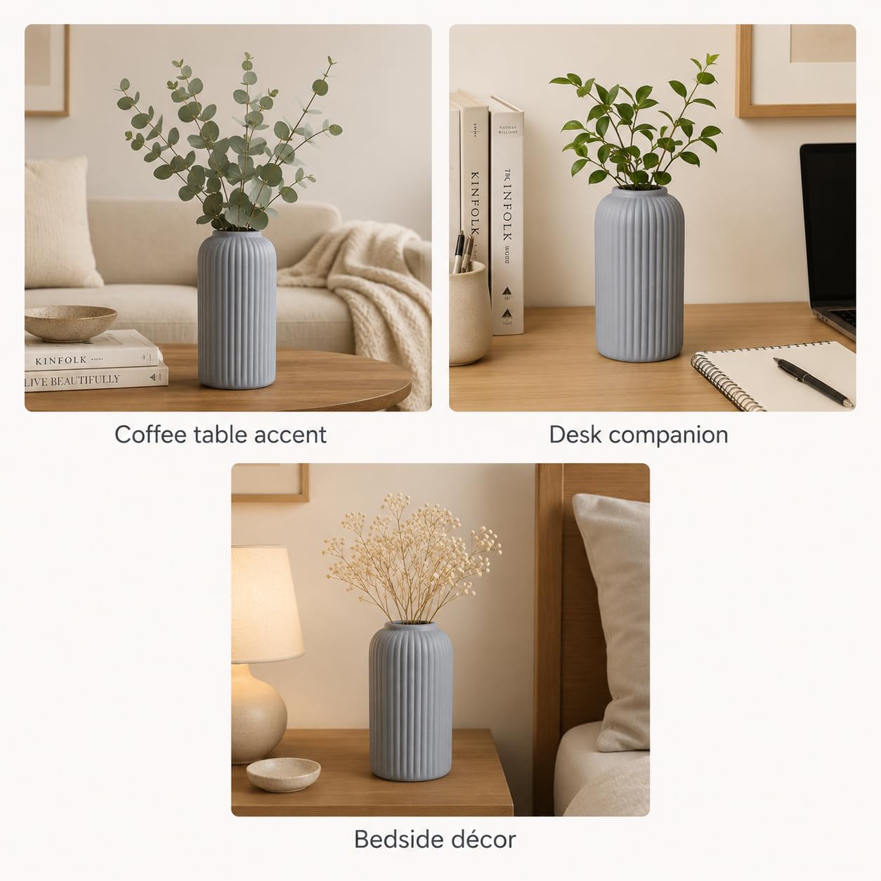 Yellow Ribbed Ceramic Flower Vase 6 Inch Matte Pampas Grass & Dried Flower Vase for Home & Office Table Decor Decorative Centerpiece Gift – Vase Only