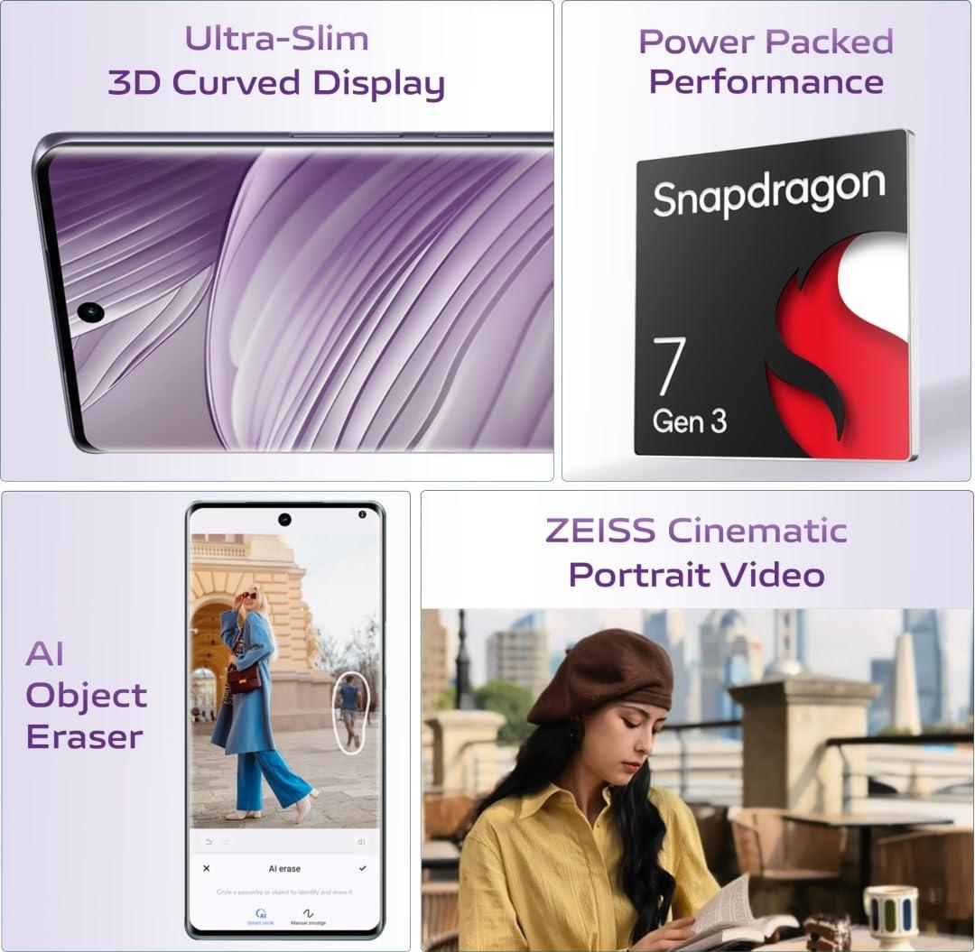 Vivo V40 5G Smartphone (Lotus Purple, 8GB RAM, 256GB Storage) Refurbished