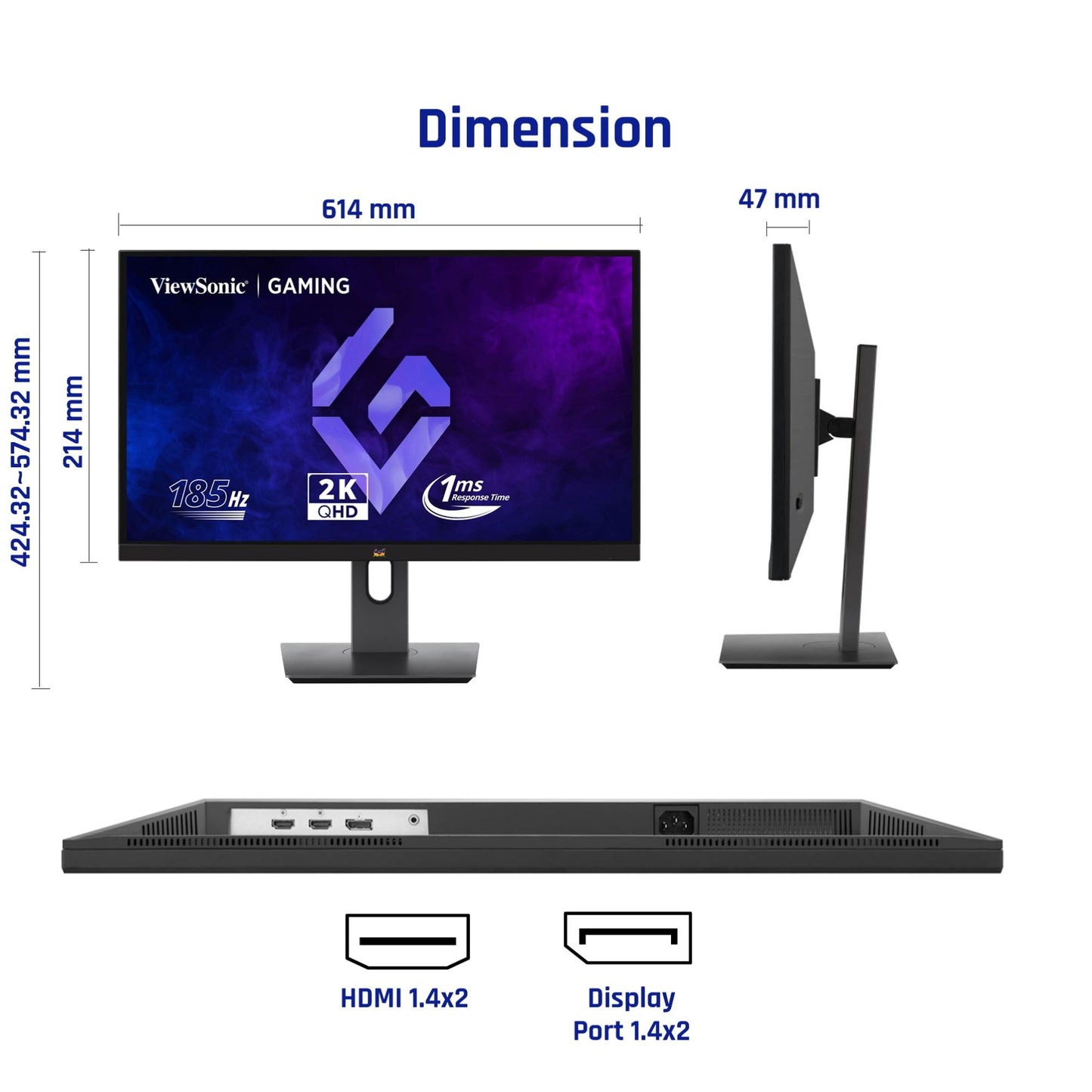 ViewSonic Gaming (from USA) - VX2758A-2K-PRO-2 55.88 Cm 27" | 185 Hz| IPS QHD 2K Gaming Monitor | 1ms | HDR10| FreeSync | 137% sRGB | Height Adjustment |Swivel, Tilt, Pivot | Eye Care| 2 x HDMI | DP