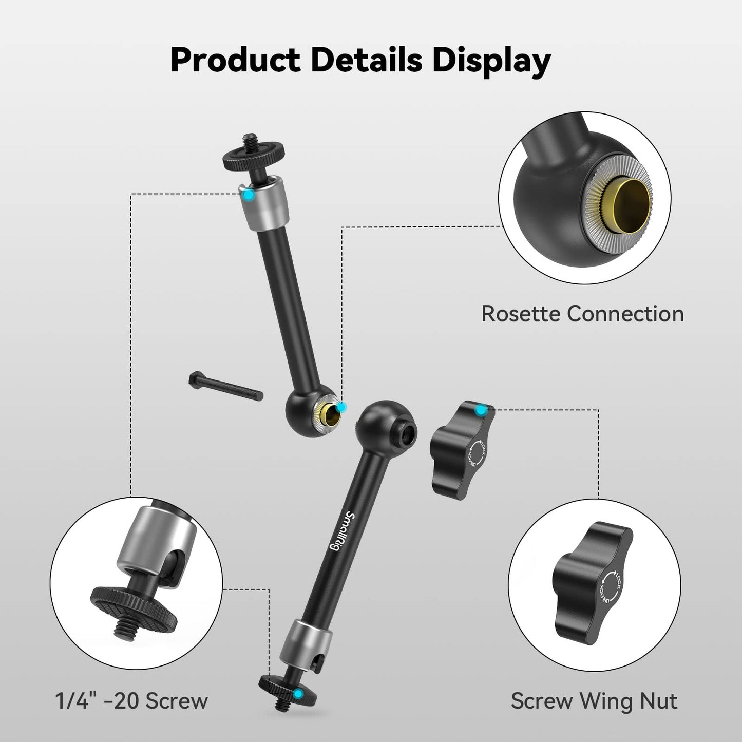 SMALLRIG 9.8 inch Adjustable Power Articulating Magic Arm with Both 1/4" Thread Screw for LCD Monitor/LED Lights-2066B