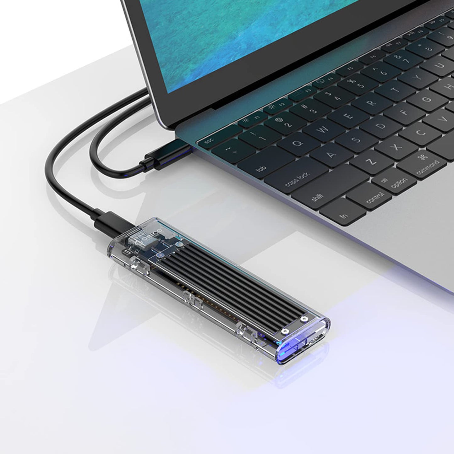 ORICO Transparent NVMe M.2 Enclosure Tool-Free USB3.1 Type-C Gen2 10Gbps to M.2 SSD Enclosure for Intel 660p/Samsung 970 EVO/Samsung970 Pro 2230/2242/2260/2280 PCIe NVMe M-Key SSD up to 2TB.