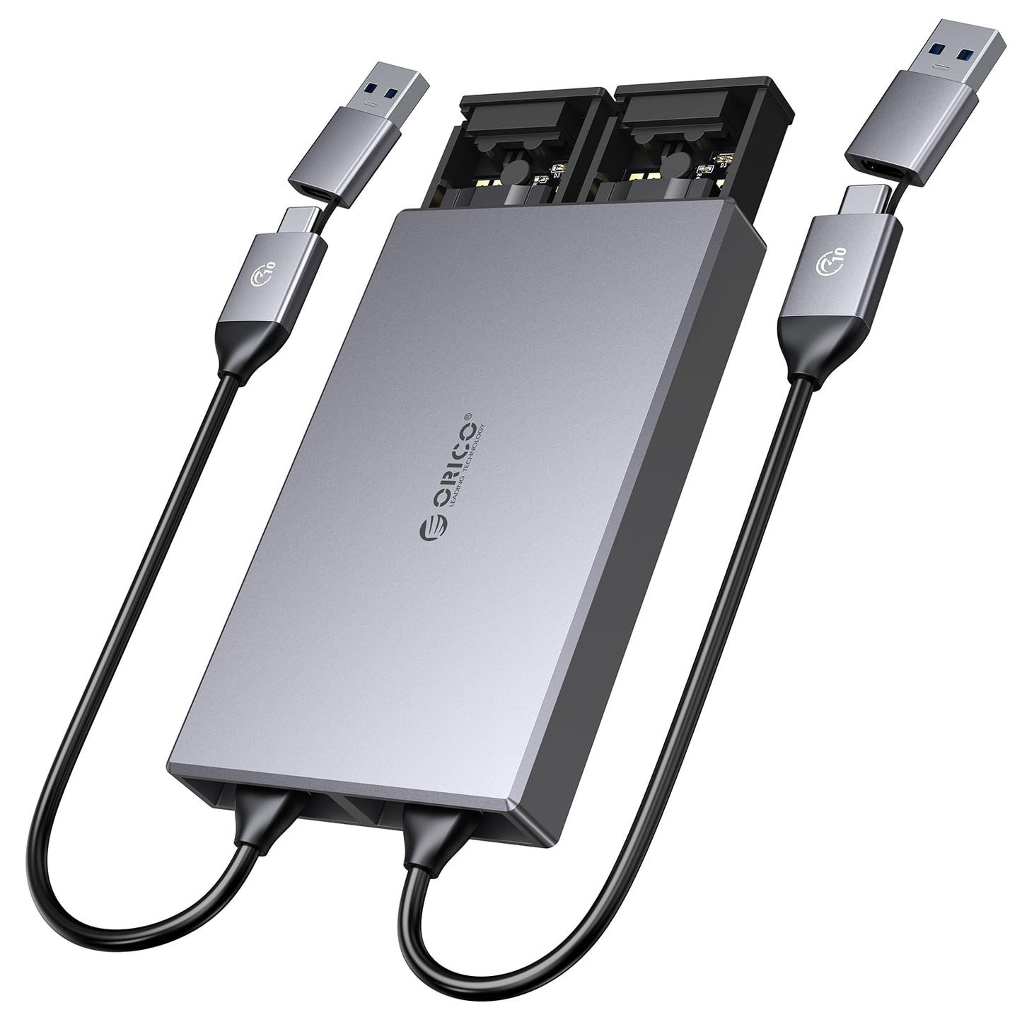 ORICO Dual-Bay NVMe M.2 SSD Enclosure Aluminum USB3.2 Gen2 10Gbps M.2 Type-C SSD Docking Station for PCIe M-Key, B&M Key 2230/2242/2260/2280 SSD, Tool-Less Installation up to 4TB