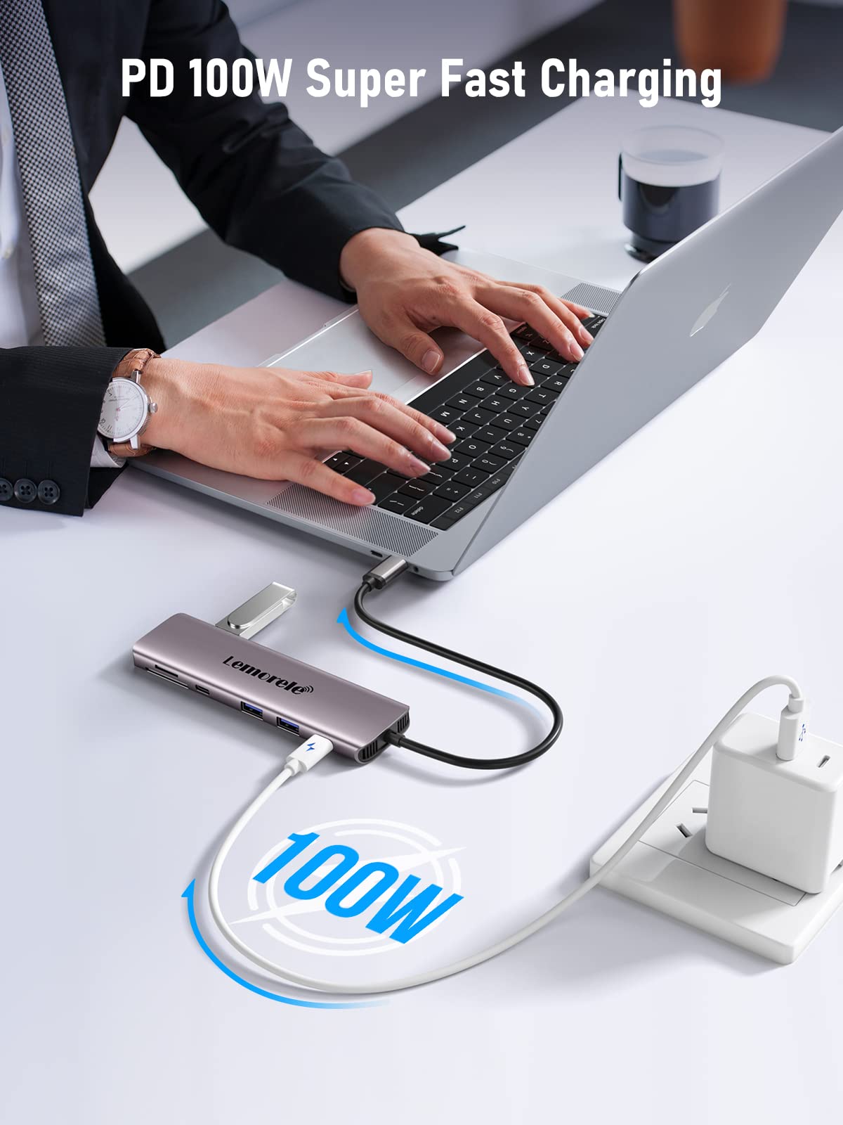 Lemorele USB C to Dual HDMI Hub, 10-in-1 USB C Docking Station Dual Monitors for Windows, USB C Multiple Hub with Dual HDMI, 4*USB, USB-C Data, 100W PD, SD/TF Slot for Dell, Lenovo Yoga, etc.