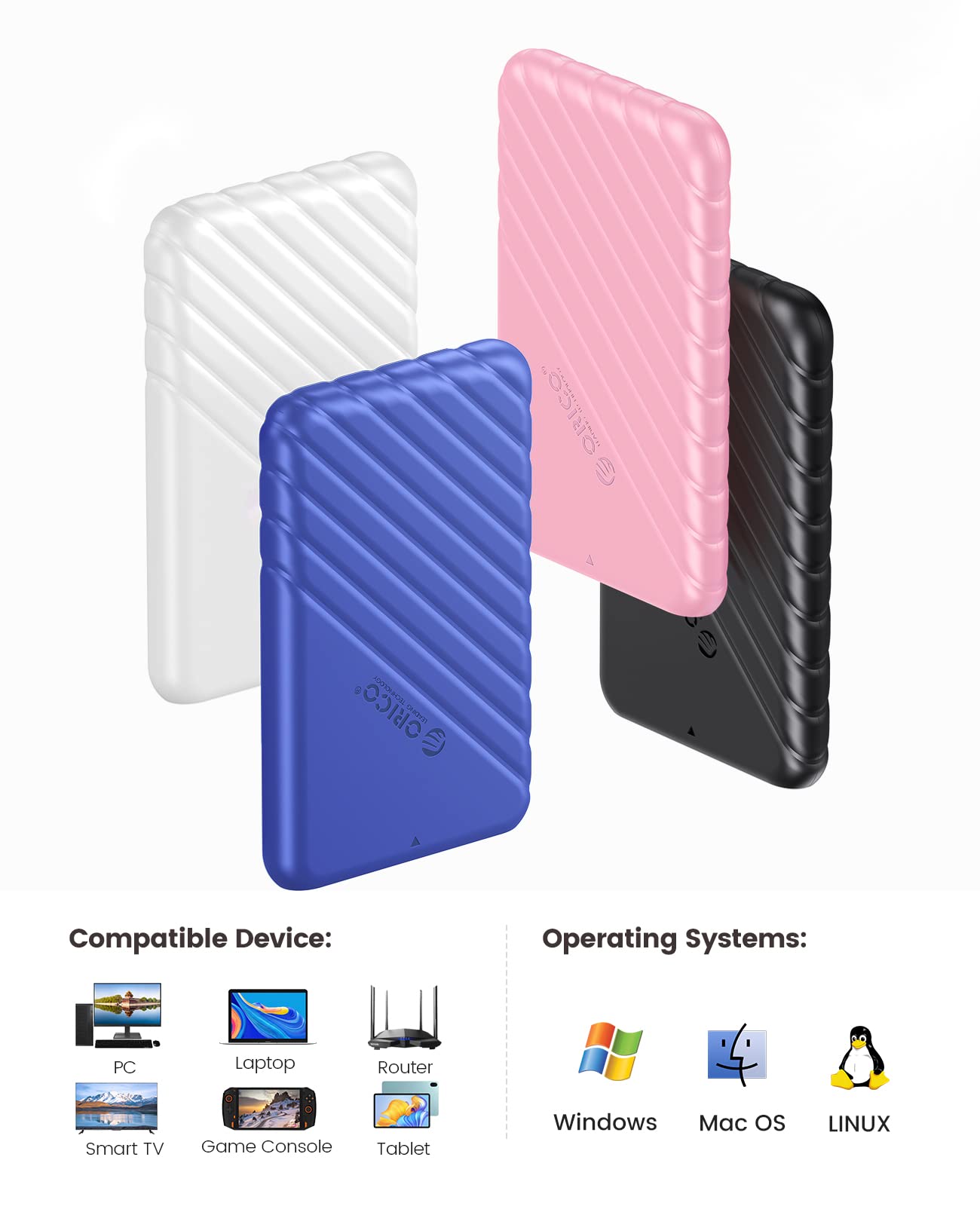 ORICO 2.5 inch External Hard Drive Enclosure USB 3.0 to SATA III for 7mm and 9.5mm SATA HDD SSD Tool Free [UASP Supported] White (25PW1-U3)