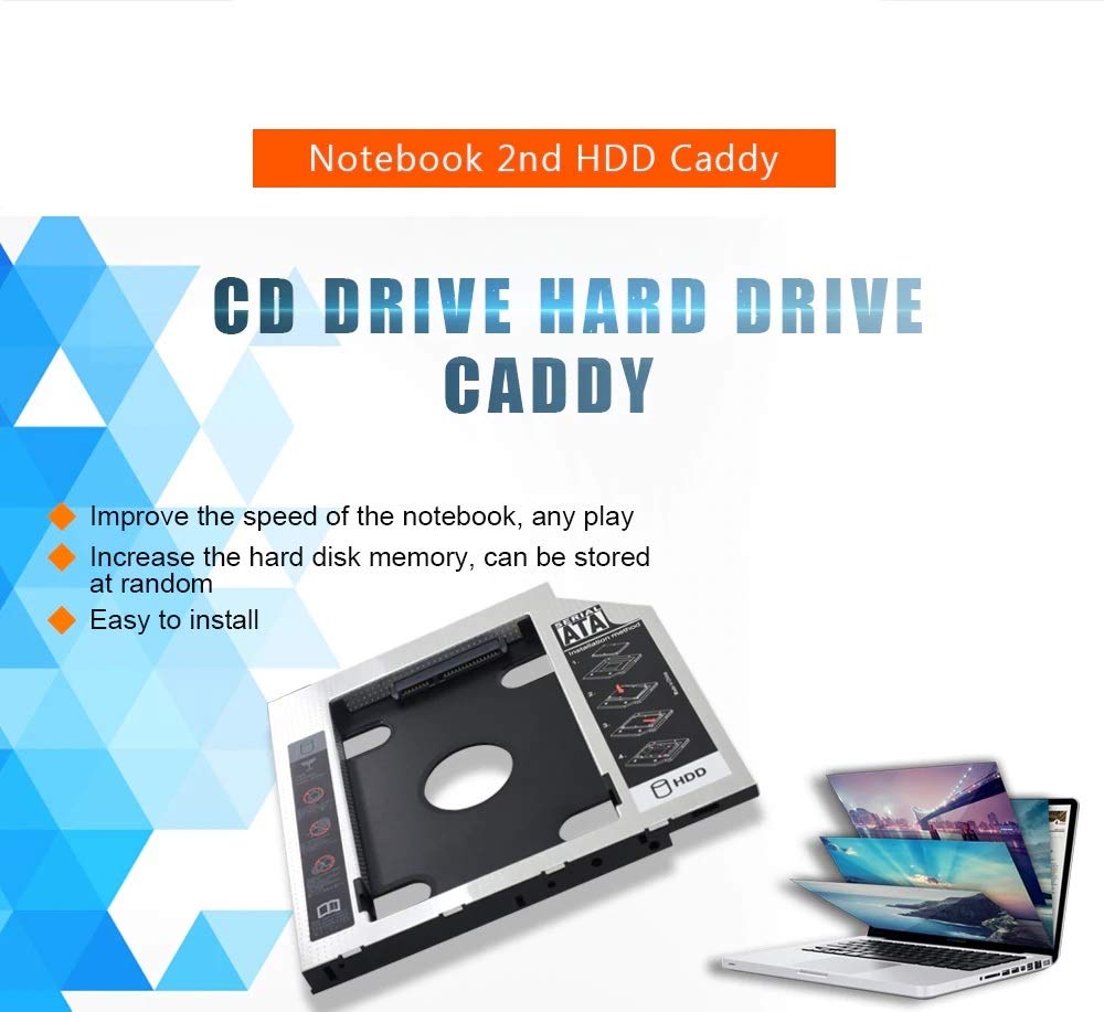 Tobo SATA Bay 2nd Hard Disk Drive Caddy for 9.5mm CD/DVD Drive Slot(Add Second HDD/SSD to Your Laptop) TD-398HS-001