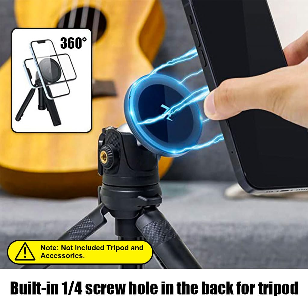 ZORBES® Magnetic Phone Tripod Mount Adapter with 1/4" Holes Magnetic Phone Mount Tripod Accessories Tripod Adapter Compatible with iPhone MagSafe Selfie Stick for 14 Pro/Pro Max/Plus/Mini 13 12