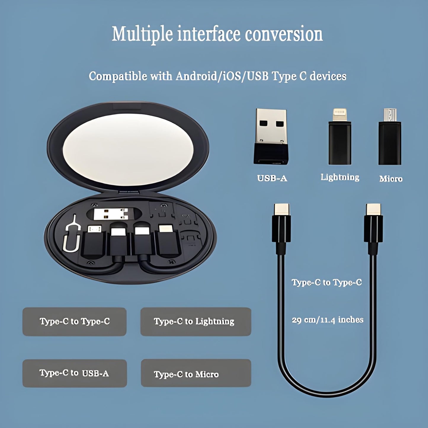VEROX All in One Mobile Stand Compatible with 60W Travel Accessories Cable Set Type C to Type C Cable | Type C to OTG | Type-C to Micro USB OTG | Type C to USB | Sim Ejector Pin-Black