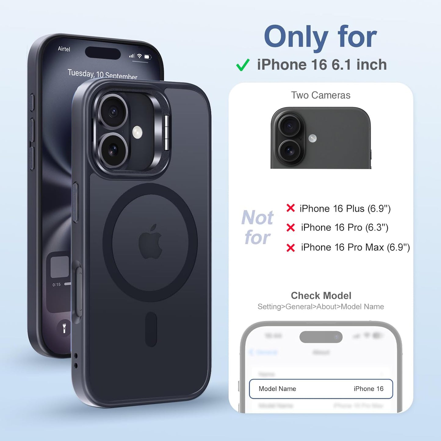 EGOTUDE Stand Case for iPhone 16 | Translucent Frosted Matte Hard Back Cover Compatible with Mag-Safe (Black)